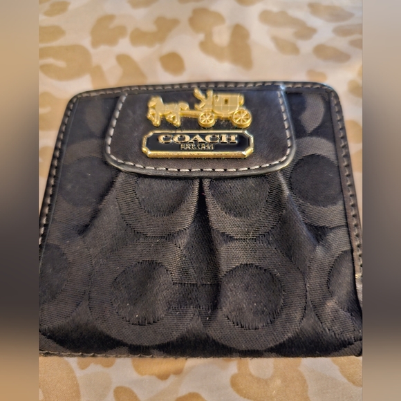 Coach Handbags - COACH  Black Signature C Snap Bifold Leather Wallet Zip Coin Pocket
